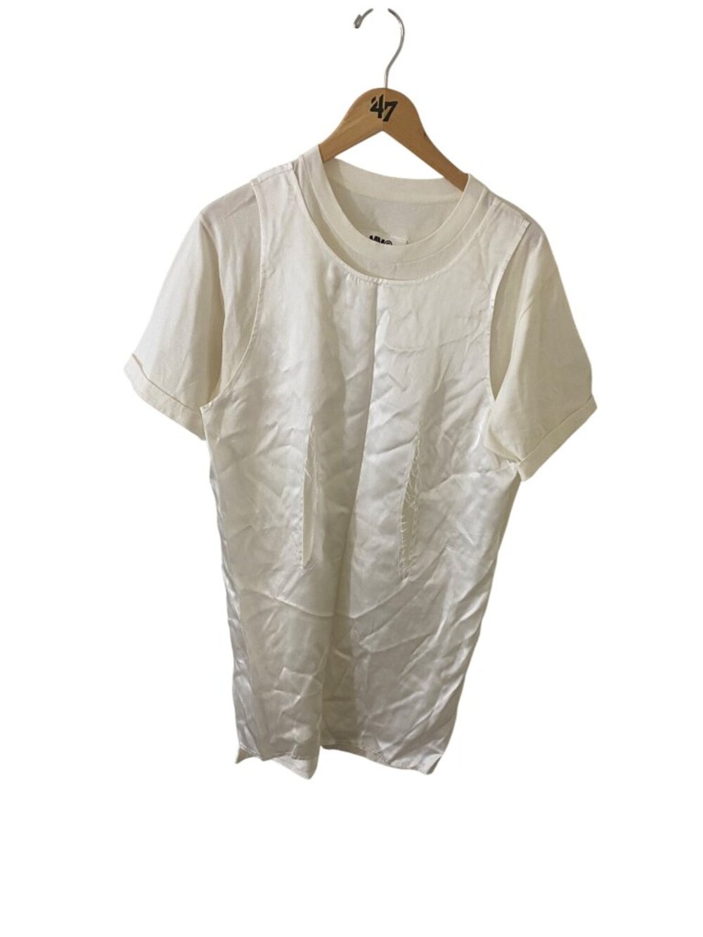 MM6 Maison Margiela Satin Panel Distressed Off White Men's Shirt - Small (S)
